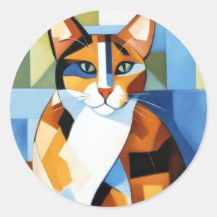 Art Painting Cubist Calico Cat Runder Aufkleber