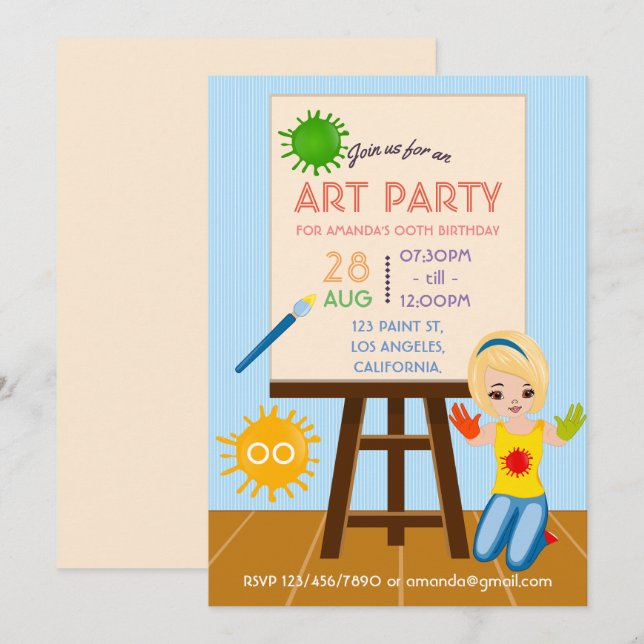 Art Party Einladung zum Geburtstag (Vorne/Hinten)