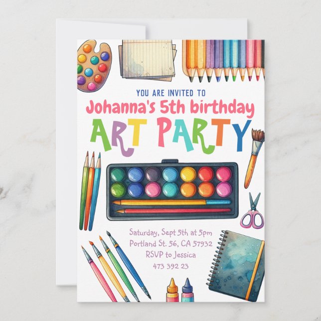 Art Party Malerei Künstlerischer Kindergeburtstag Einladung (Vorderseite)