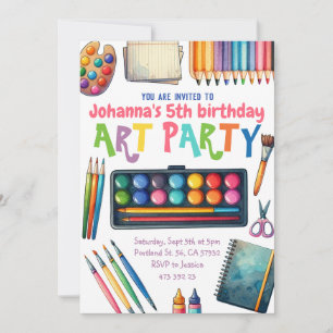 Art Party Malerei Künstlerischer Kindergeburtstag Einladung