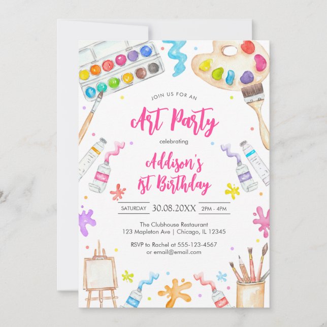 Art Party Painting Craft Birthday Party Invitation (Devant)