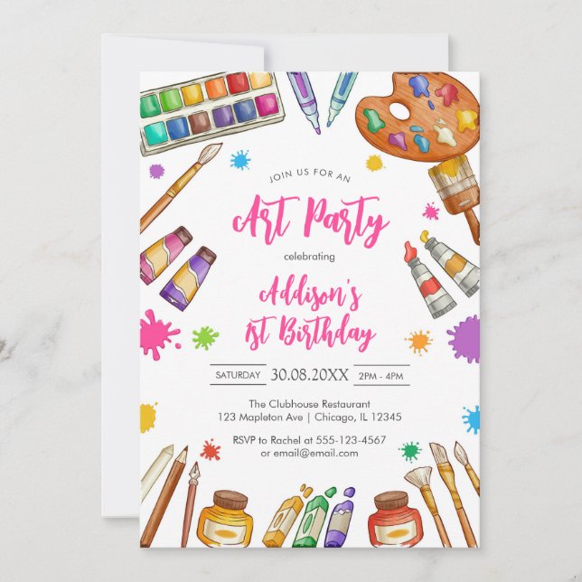 Art Party Painting Craft Birthday Party Invitation Einladung (Vorderseite)
