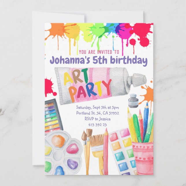 Art Party Peint Anniversaire de enfant Invitation (Devant)