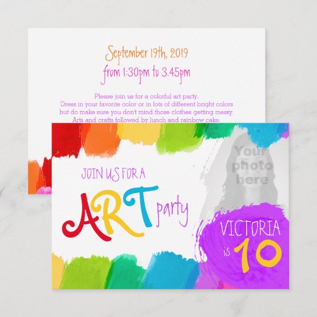 Art party peinture 10e anniversaire invitation (Devant / Derrière)