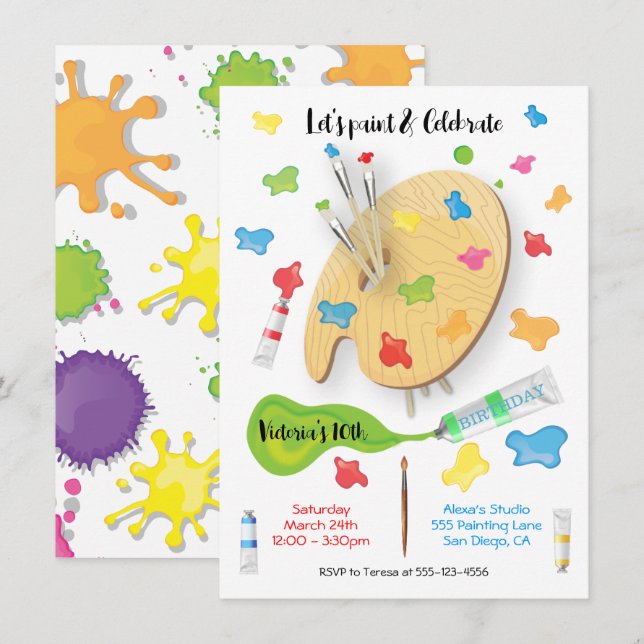 Art Peinture Anniversaire Invitations de fête (Devant / Derrière)