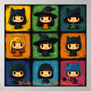 Art Pop Chibi Sorcières Grille Mignon Art Mural Ha