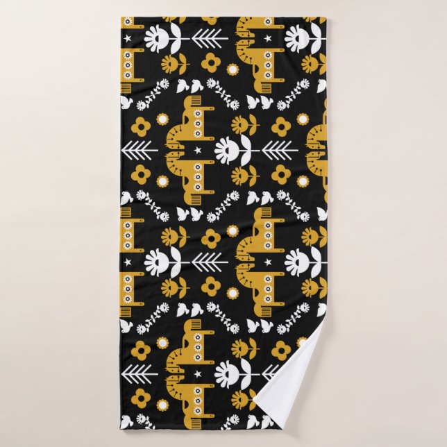 Art populaire de cheval scandinave (Serviette de bain)