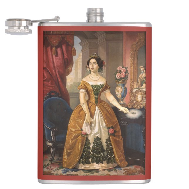 Art Portrait benutzerdefinierte Monogramm-Flasche Flachmann (Geöffnet)