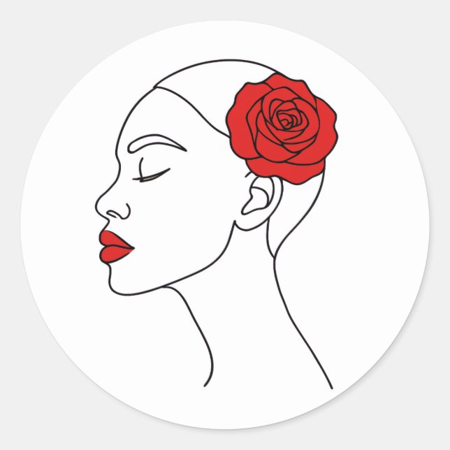 Art Portrait of Woman mit Rote Rose Runder Aufkleber (Vorderseite)
