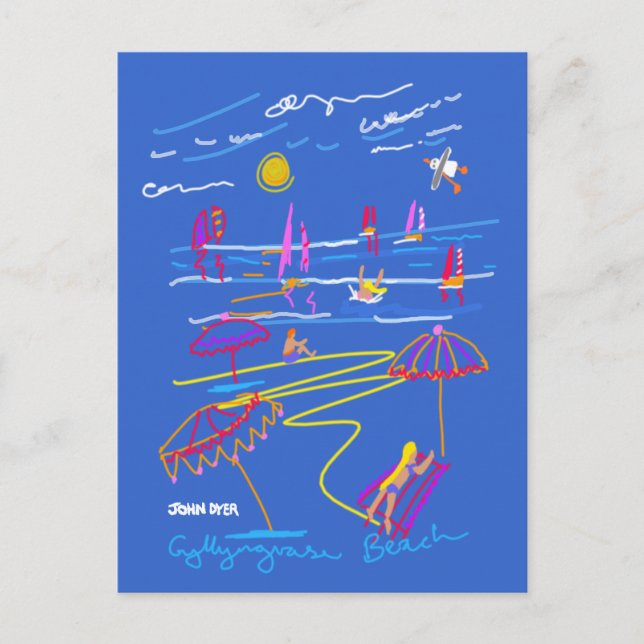 Art Postcard: Gyllyngvase Beach Sommer Zeichnend Postkarte (Vorderseite)