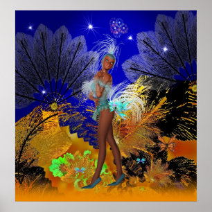 Art Poster Celebration Showgirl in Blue