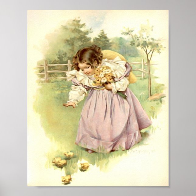 Art Print by Maud Humphrey Girl with Chicks Poster (Vorne)