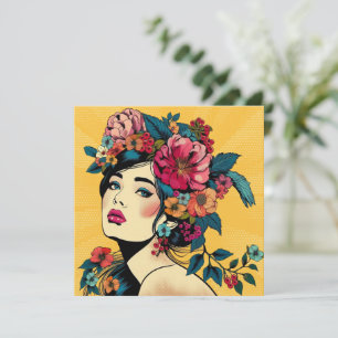 Art Print Card Frau mit Blume Kranz