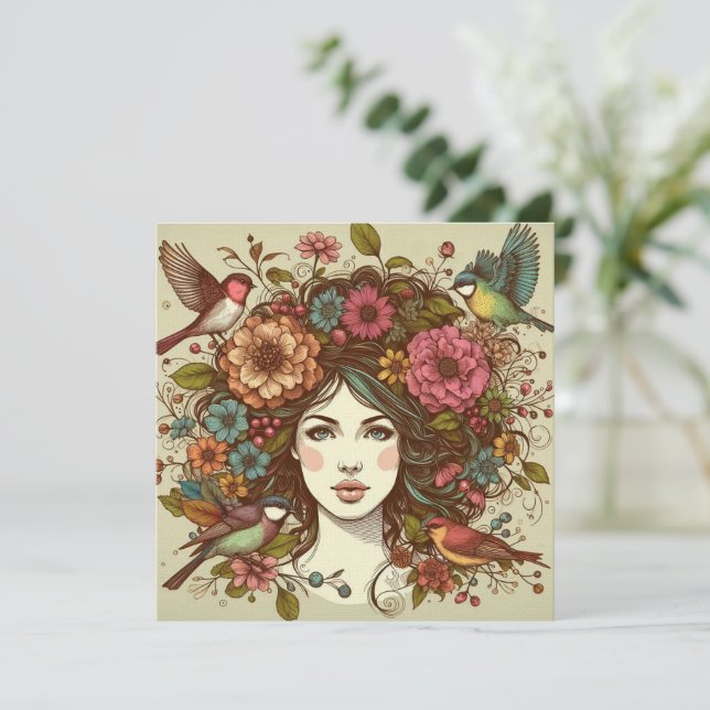 Art Print Card Vogelgesang im Herbst (Stehend Vorderseite)