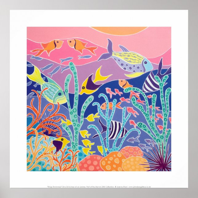 Art Print: Stripy Swimmer. Tropisches Fischaquariu Poster (Vorne)