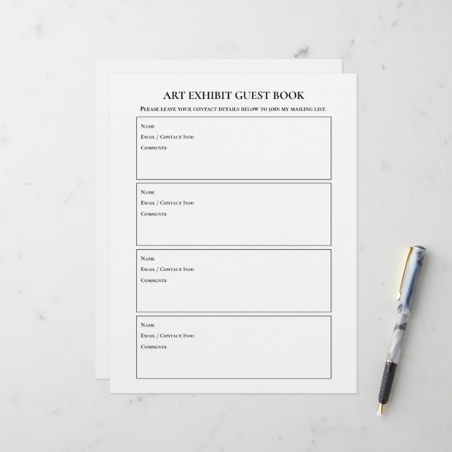 Art Show Exposition Pages du livre d'invités (Devant/Arrière en situation)