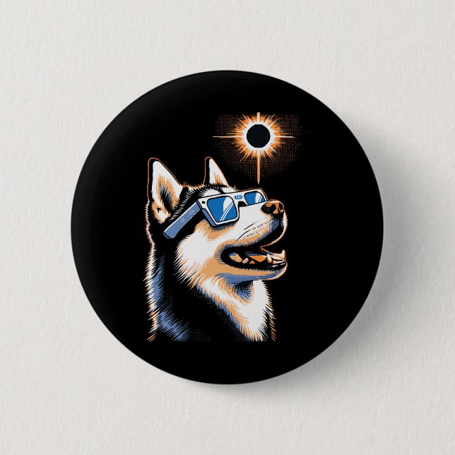 Art Solar Eclipse Husky Hund Tragen Eclips Brille Button (Vorderseite)