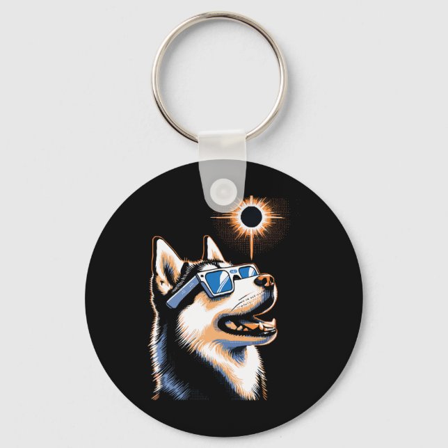 Art Solar Eclipse Husky Hund Tragen Eclips Brille Schlüsselanhänger (Vorderseite)