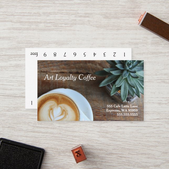Art & Sukkulent Loyalität Kaffeekarte Treuekarte (Vorderseite/Rückseite Beispiel)