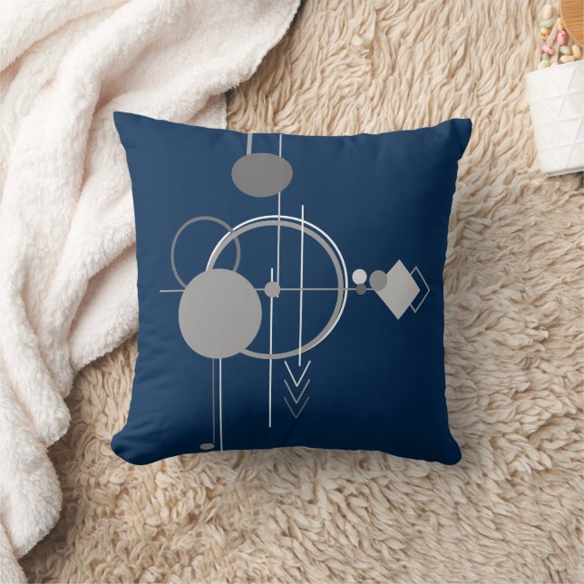Art Tattoo Line | Abstrakt Navy Blue Charcoal Gran Kissen (Decke)
