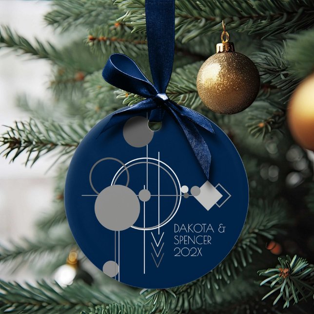 Art Tattoo Line | Bohemisch Navy Blue Gray Keepake Keramik Ornament (Von Creator hochgeladen)