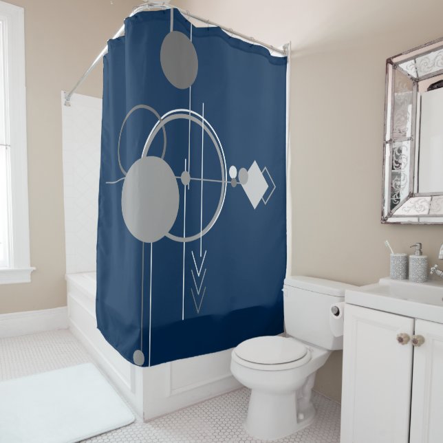 Art Tattoos Line | Abstrakt Navy Blue Dark Gray Duschvorhang (Beispiel)