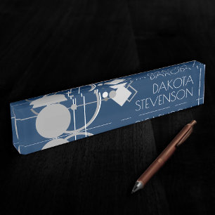 Art Tattoos Line   Navy Blue und Gray Branding Namensplakette