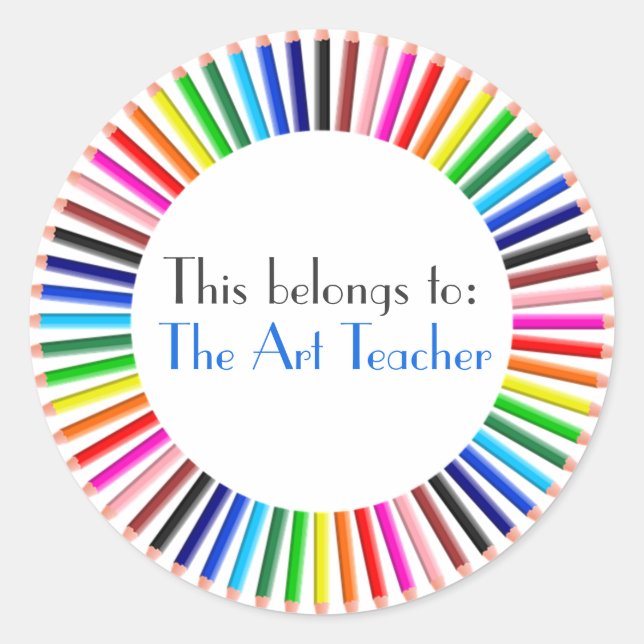 Art Teacher Label, farbige Stifte, Geschenk für Le Runder Aufkleber (Vorderseite)