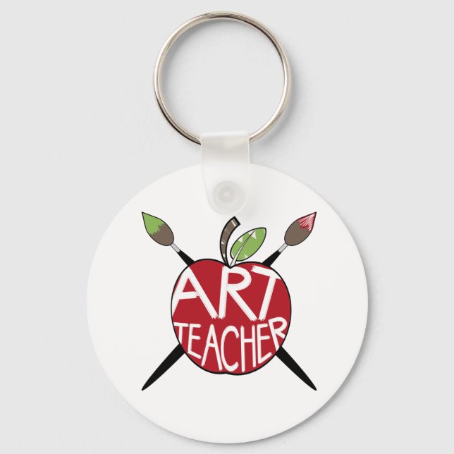Art Teacher Painted Apple & Paint Brushs Schlüsselanhänger (Vorderseite)