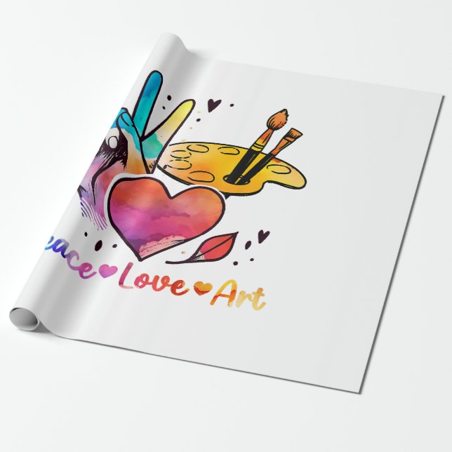 Art Teacher Peace Liebe Art für Künstler und Maler Geschenkpapier (Ungerollt)
