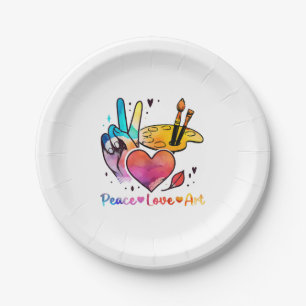 Art Teacher Peace Liebe Art für Künstler und Maler Pappteller