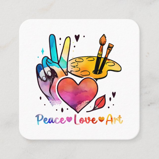Art Teacher Peace Liebe Art für Künstler und Maler Quadratische Visitenkarte (Vorderseite)