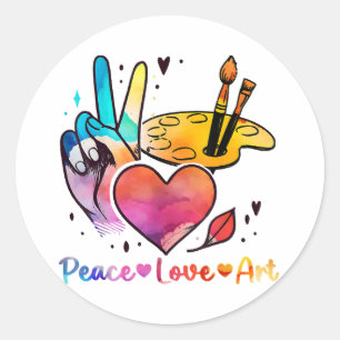 Art Teacher Peace Liebe Art für Künstler und Maler Runder Aufkleber