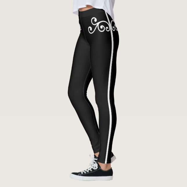 Art vectoriel floral blanc sur Leggings noirs (Gauche)