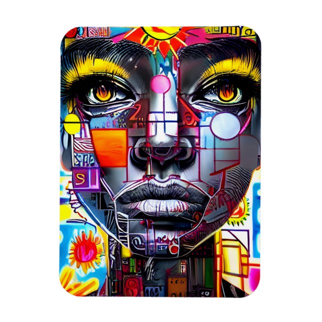 Art Woman Face Colorful Magnet (Vertikal)