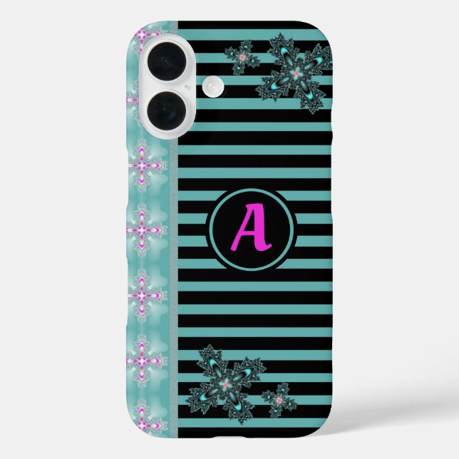 Artdeco-Blume im Retro-Stil mit Monogramm iPhone 16 Hülle (Rückseite)