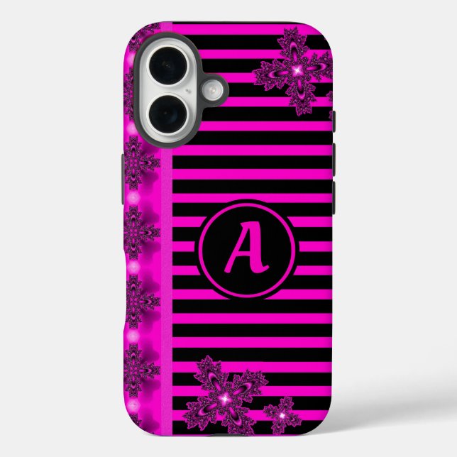 Artdeco-Blume im Retro-Stil mit Monogramm iPhone 16 Hülle (Rückseite)