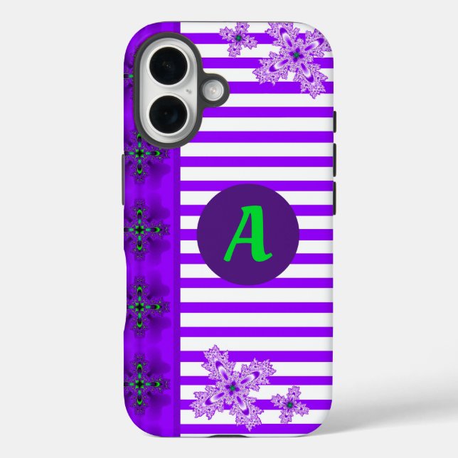 Artdeco-Blume im Retro-Stil mit Monogramm iPhone 16 Hülle (Rückseite)