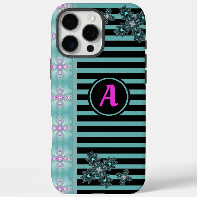 Artdeco-Blume im Retro-Stil mit Monogramm iPhone 16 Pro Max Hülle (Rückseite)