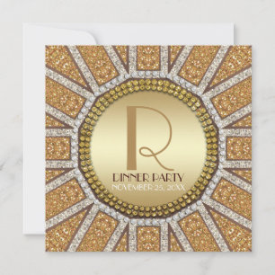 ArtDeco Sun Golden Glitzer Abendessen Party Einlad Einladung