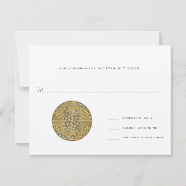 Arte Art Nouveau Vineyard Peacock Response Card RSVP Karte (Vorderseite)