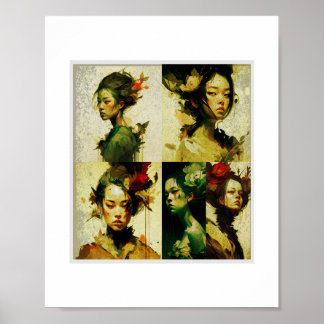 Arte floral digital y estética oscura. poster