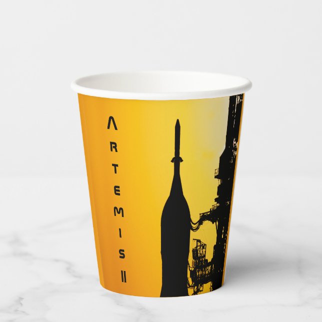 Artemis II auf der Startrampe Pappbecher (Rückseite)