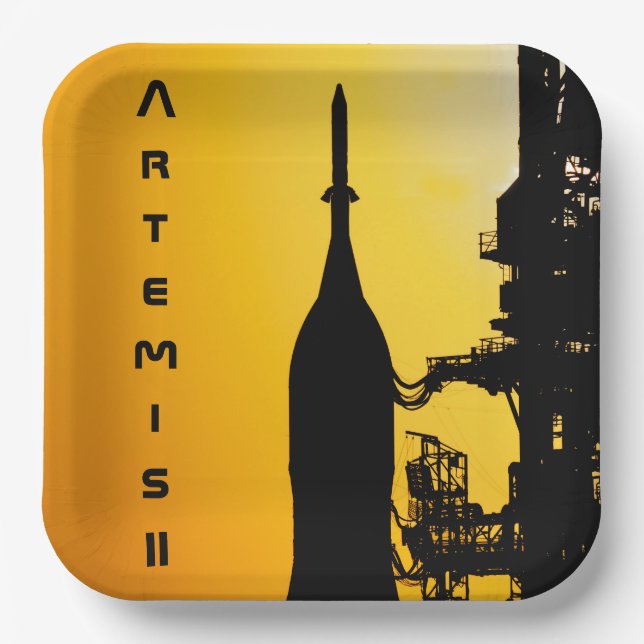 Artemis II auf der Startrampe Pappteller (Vorderseite)