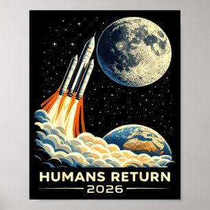 Artemis ii Mondmission 2026 Menschen kehren retro  Poster