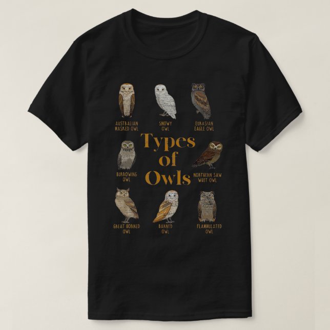 Arten von Owls Ornithologe Gift Animal Wise Bird T-Shirt (Design vorne)