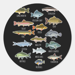 Arten von Süßwasserfischarten Angeln  Runder Aufkleber