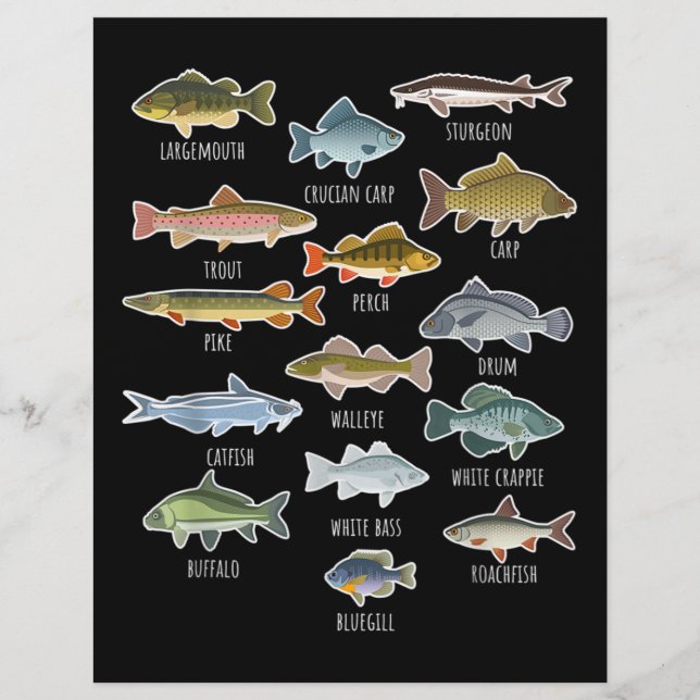 Arten von Süßwasserfischen Briefbogen (Vorderseite)