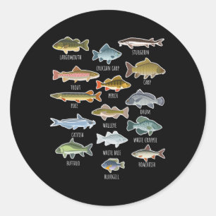 Arten von Süßwasserfischen Runder Aufkleber