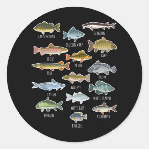 Arten von Süßwasserfischen Runder Aufkleber